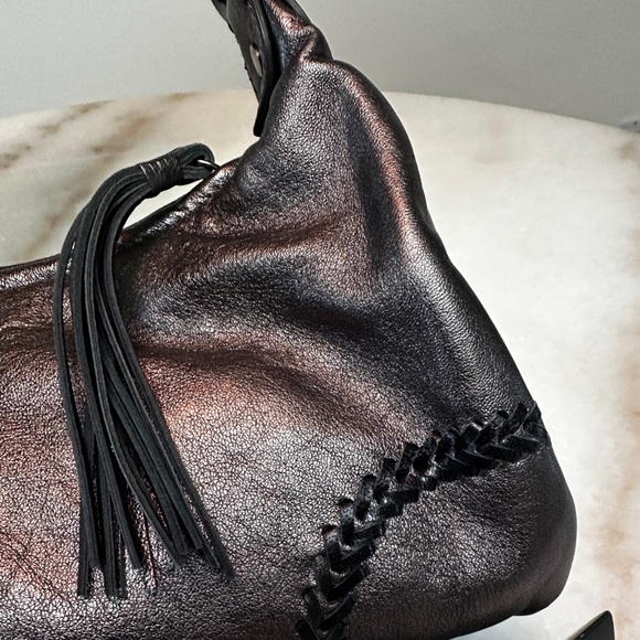 Y2K Via Spiga Madeline Pewter Leather Hobo with Braided Strap and Tassel NWT - Picture 3 of 8